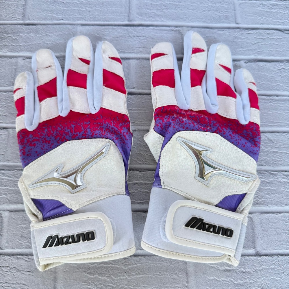 Mizuno Youth Batting Gloves White Red Purple Leather Baseball Softball Size YL